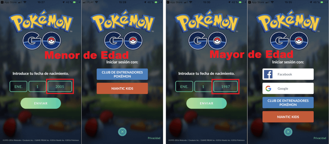 Pokemon Go no muestra el inicio de sesion de Google y Facebook