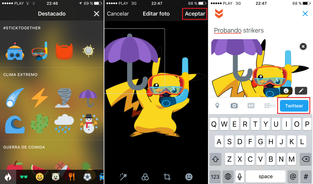nuevos adhesivos o Strickers para Twitter en ios y Android