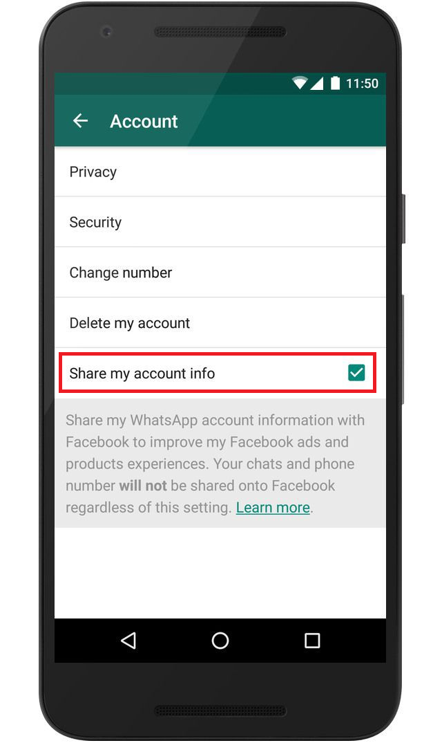 Impide que Whatsapp comparte tu información y numero de telefono con Facebook