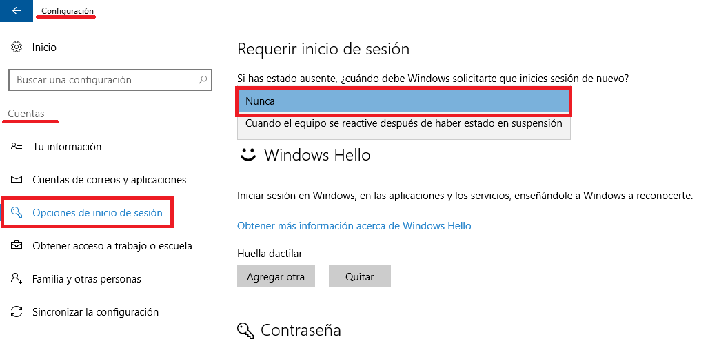 eliminar el inicio de sesión tras la suspensión del ordenador con windows 10