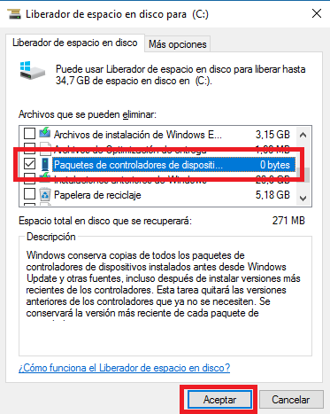 liberar espacio en el disco duro borrando los controladores antiguos de Windows 10