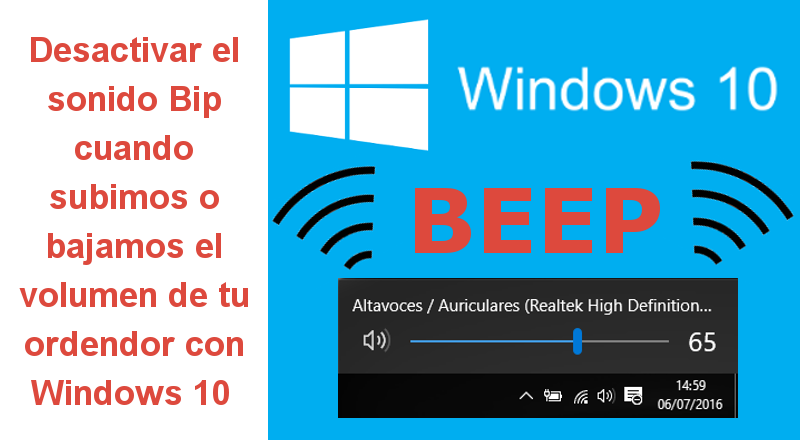 como desactivar el sonido de notificación del volumen en tu ordenador con Windows 10