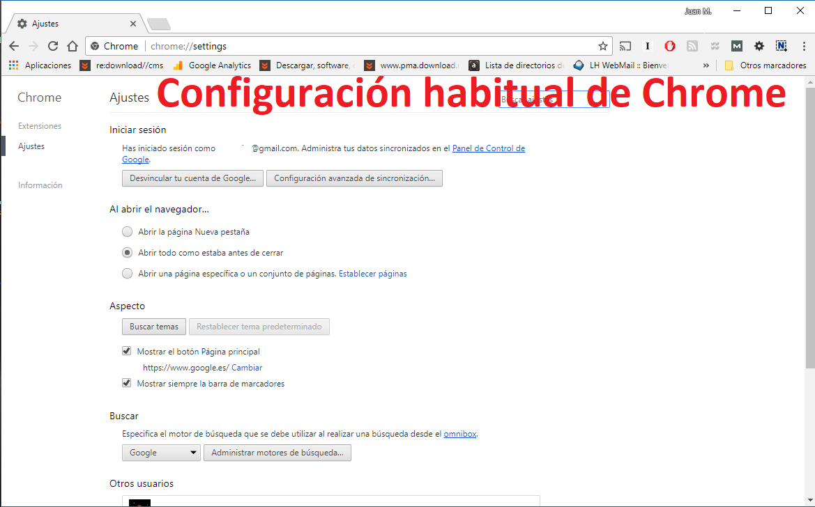 volver al los anteriores ajustes de Google Chrome.