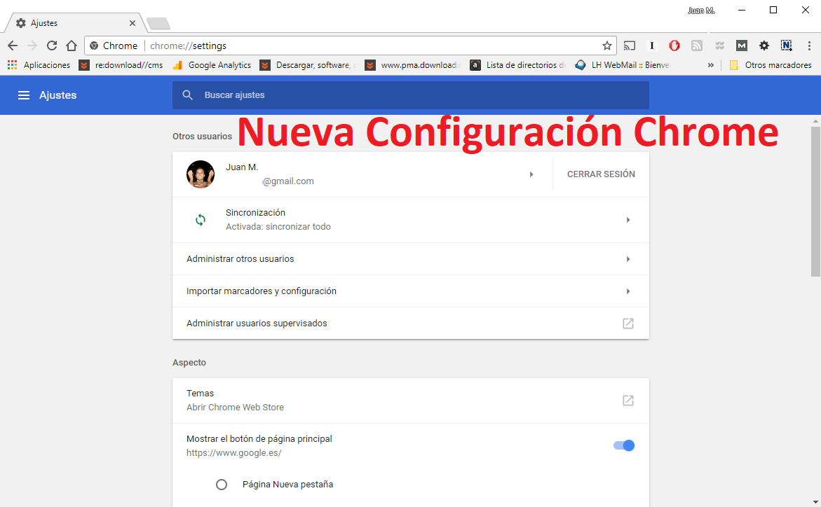 desactivar el nuevo disño de la pantalla de configuración de Google Chrome