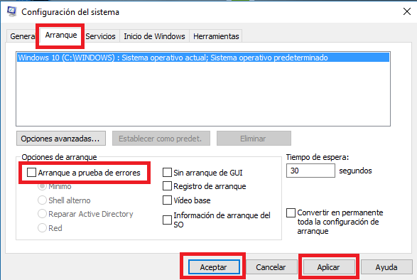 salir del arranque a prueba de errores en sistema operativo Windows