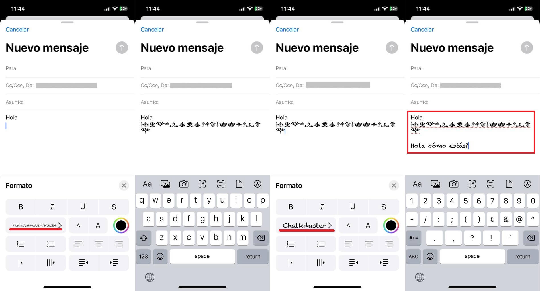 como personalizar la fuente de texto de los correos de la app Correo de iPhone