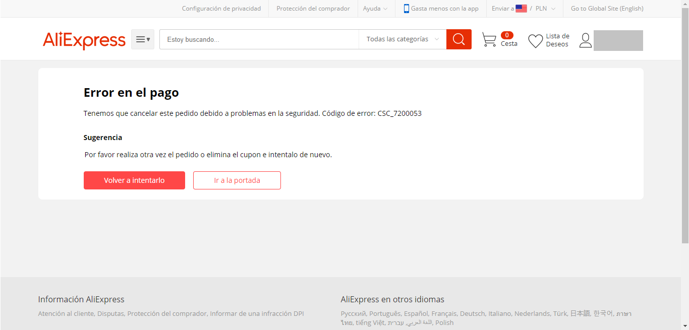 como solucionar el error de aliespress CSC_7200053