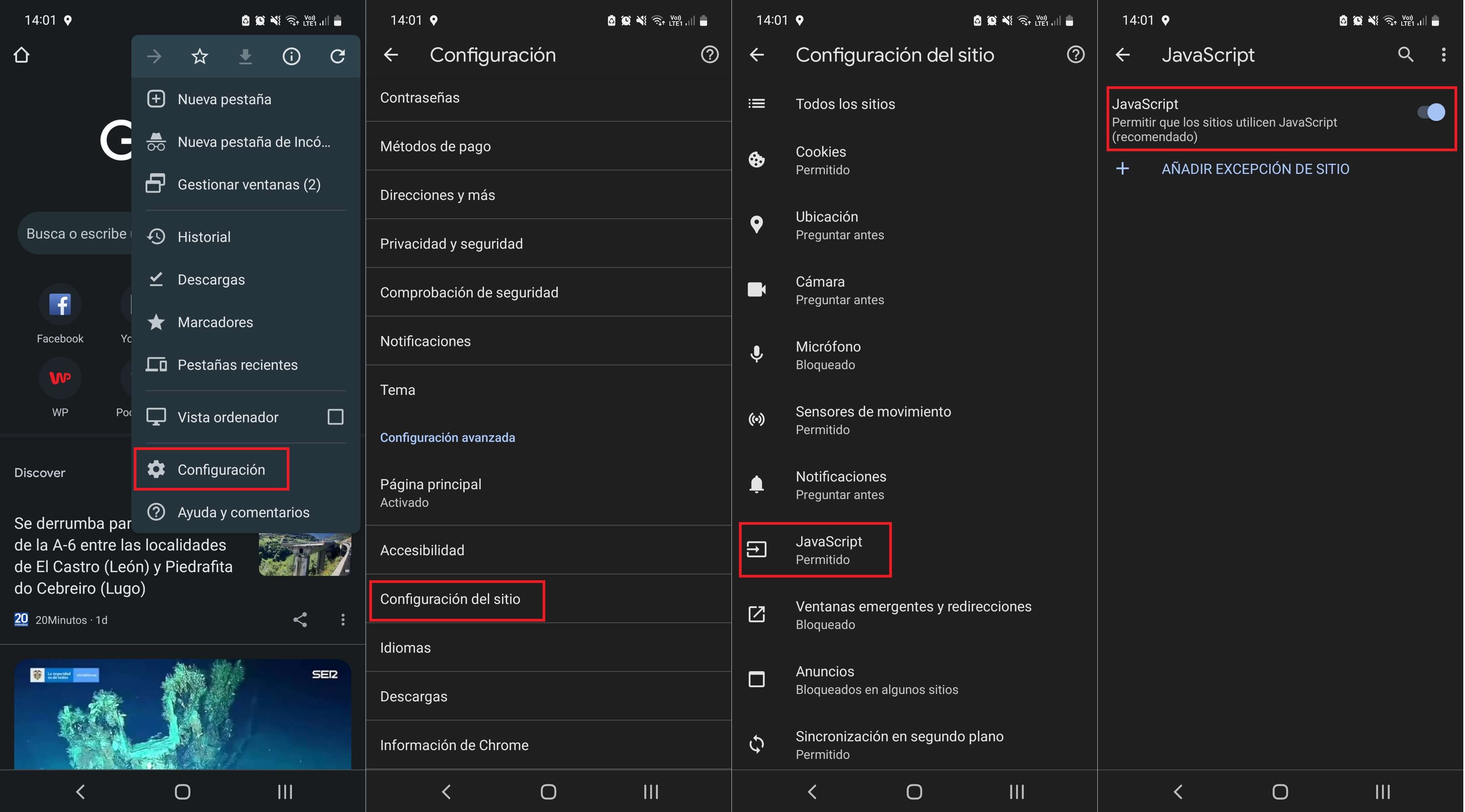 como activar o desactivar javascript en chorme