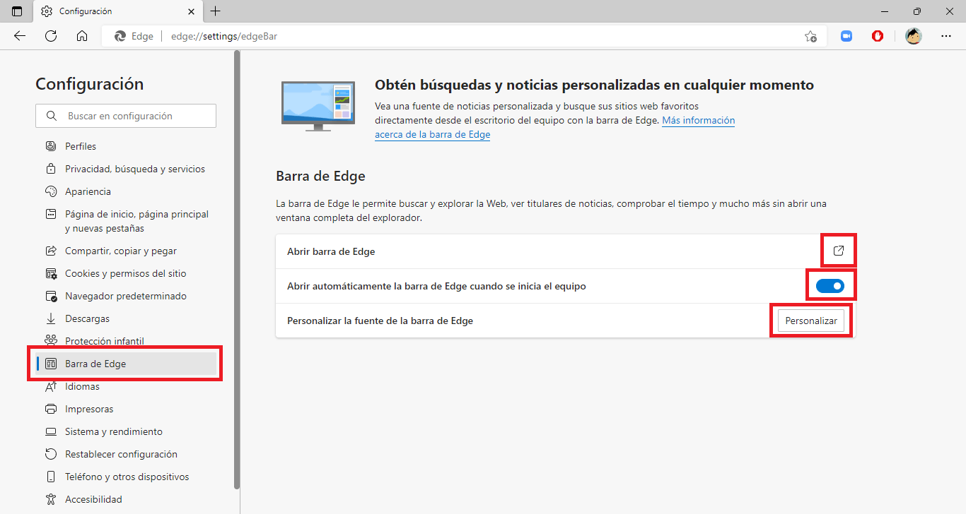 como habilitar la barra de Edge en Windows 11 o windows 10