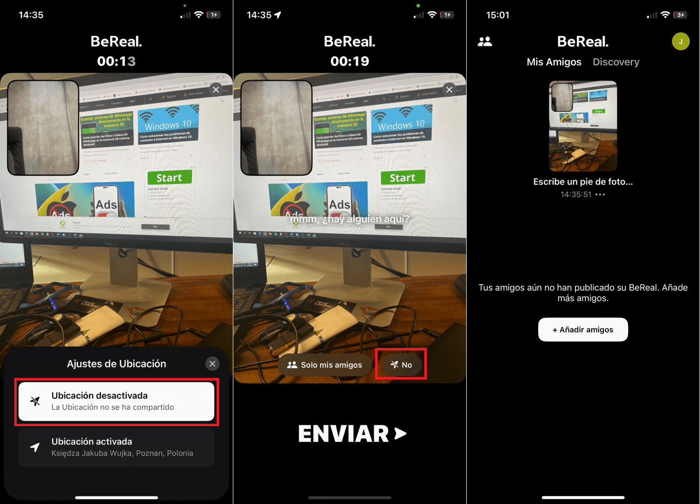 no publicar la ubicación en beReal