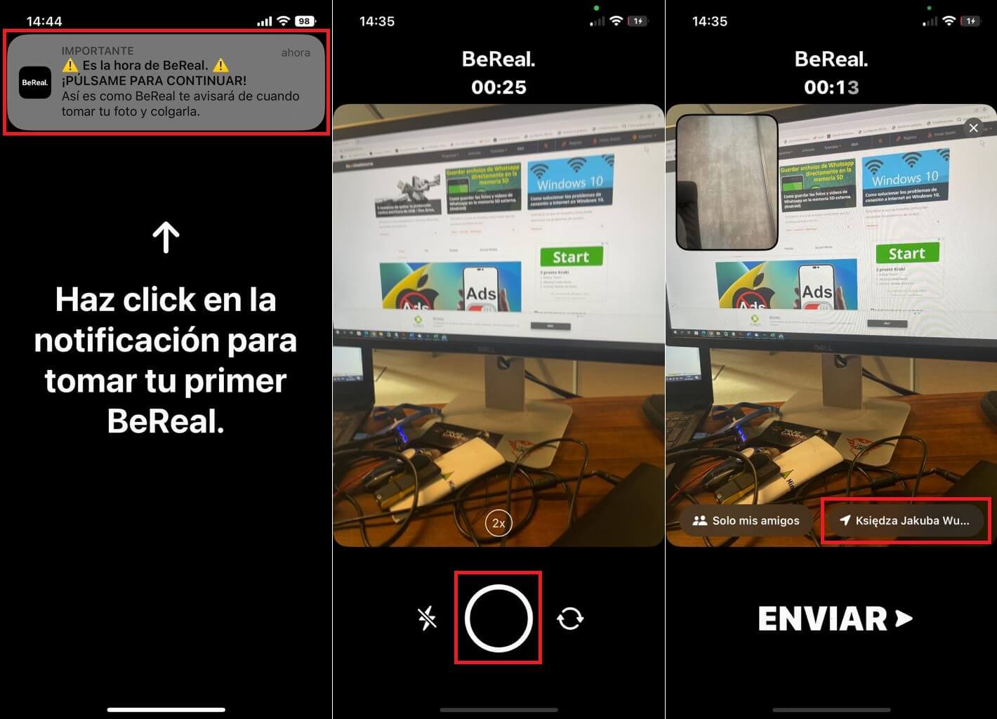 como impedir la visualización de la ubicación en BeReal