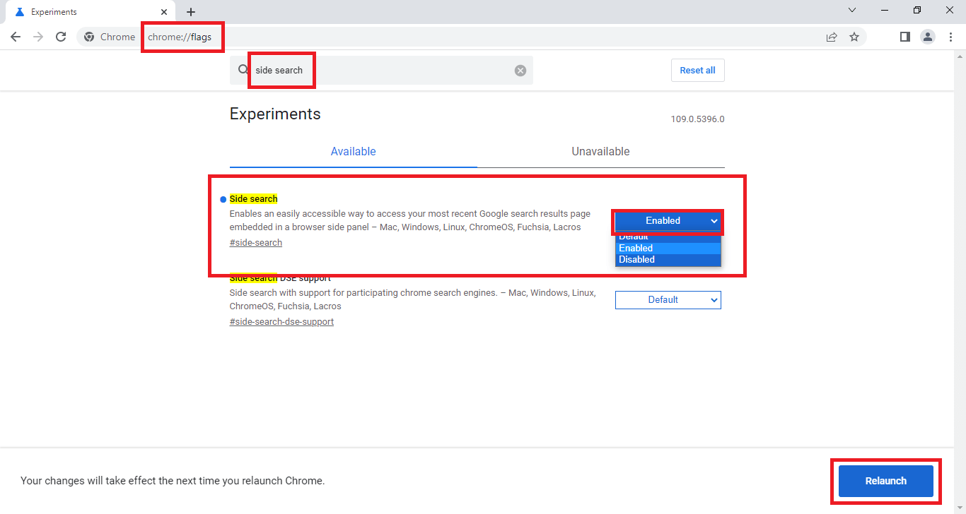 como activar o deshabilitar la búsqueda lateral de Google Chrome