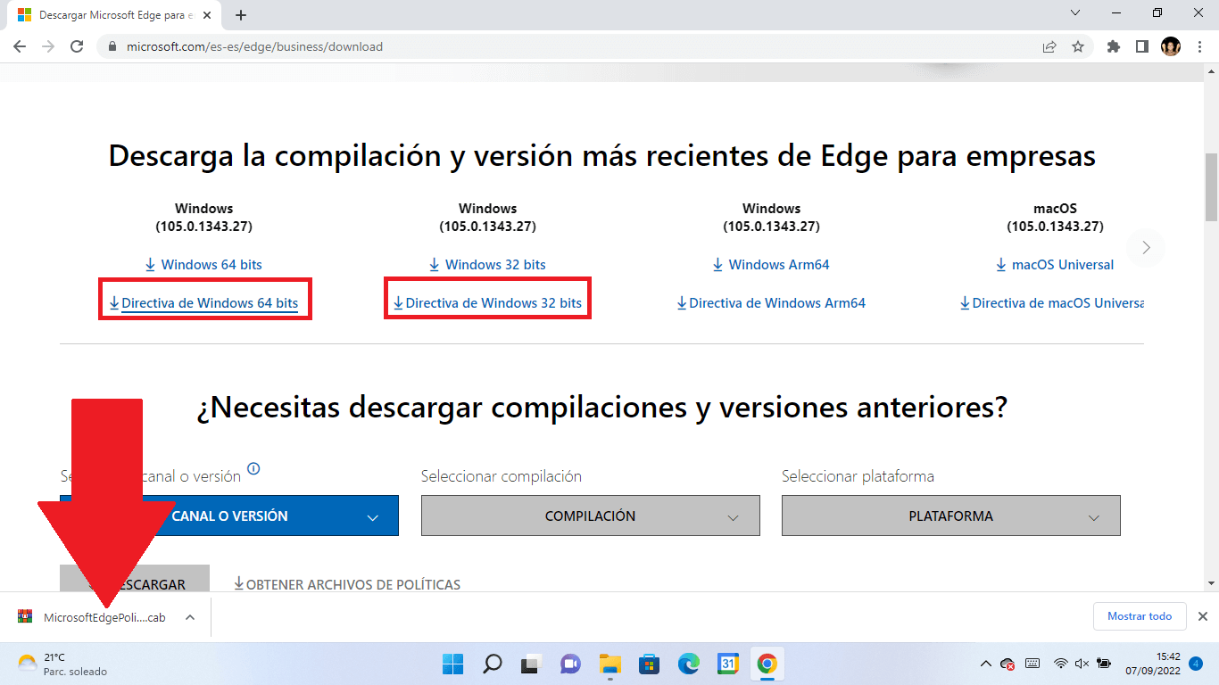 como descargar las directivas de Edge para windows 11