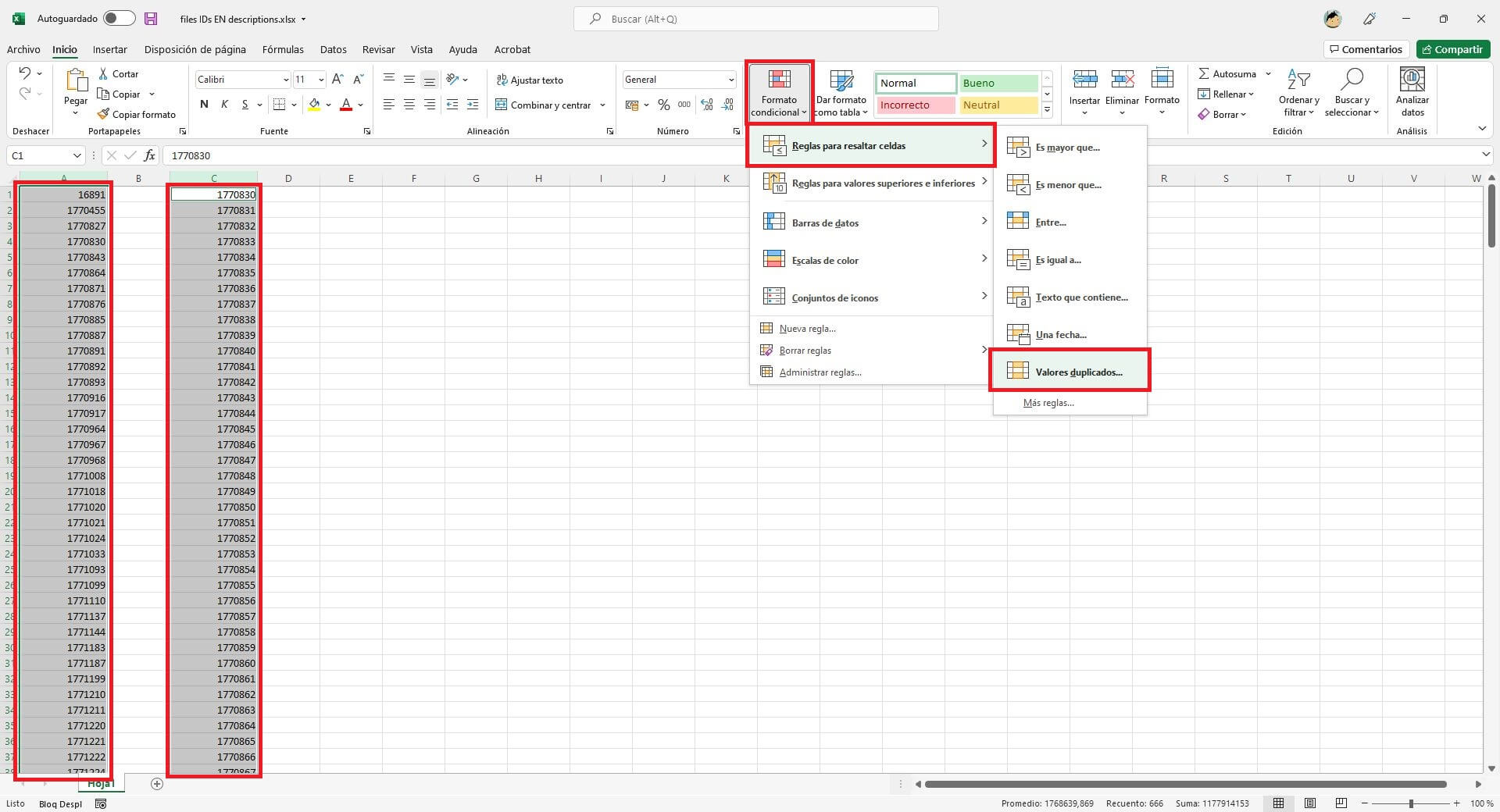 como encontrar las celdas duplicadas en una hoja de calculo de Microsoft Excel