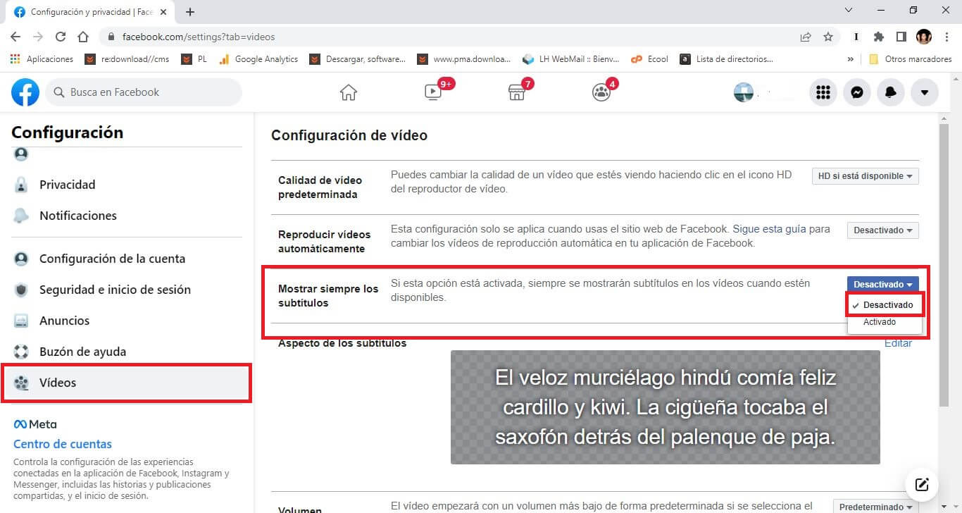 FAcebook y los subtitulos de videos 