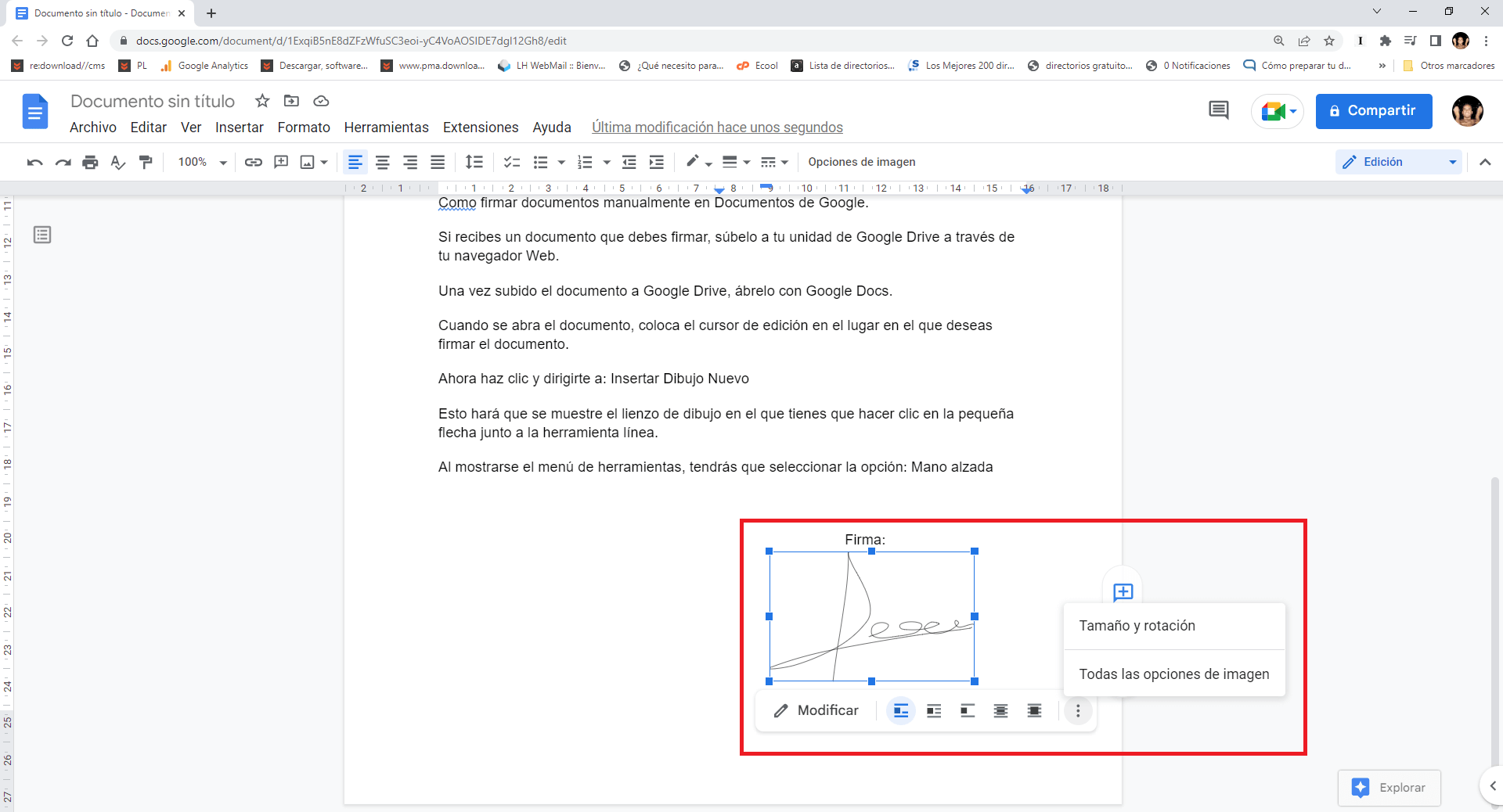 Google Docs permite firmar documentos manualmente