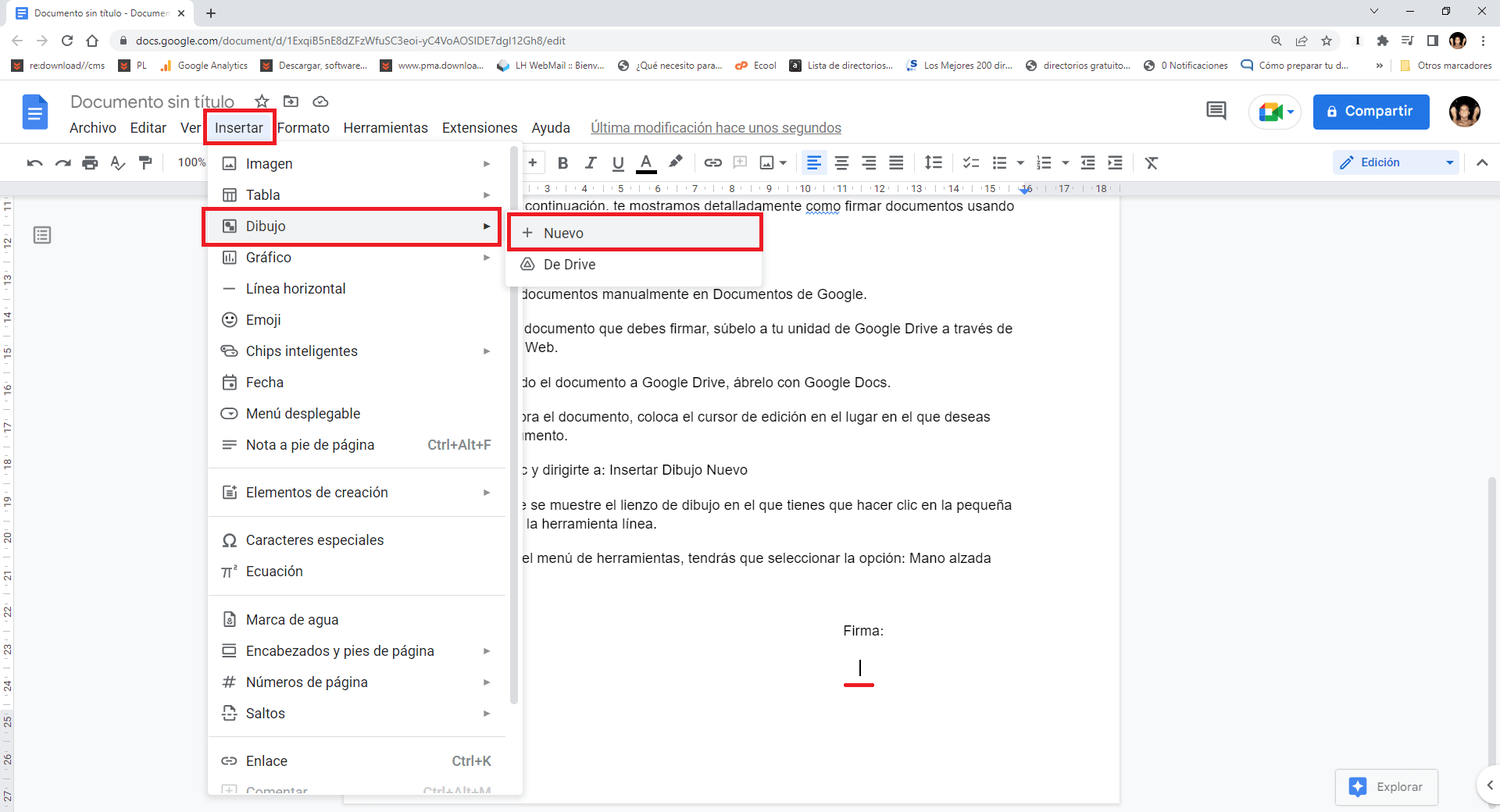 como firmar manualmente un documento en google docs