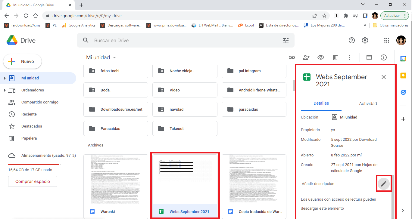 como añadir descripción a carpetas de google drive 