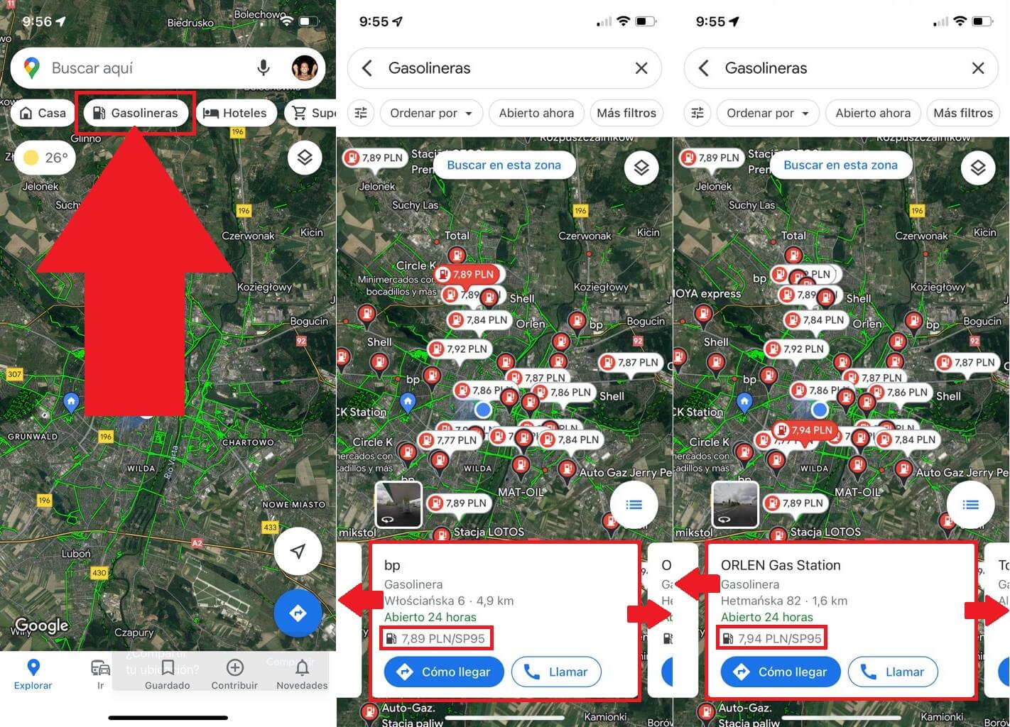 como saber el precio de la gasolina con google maps