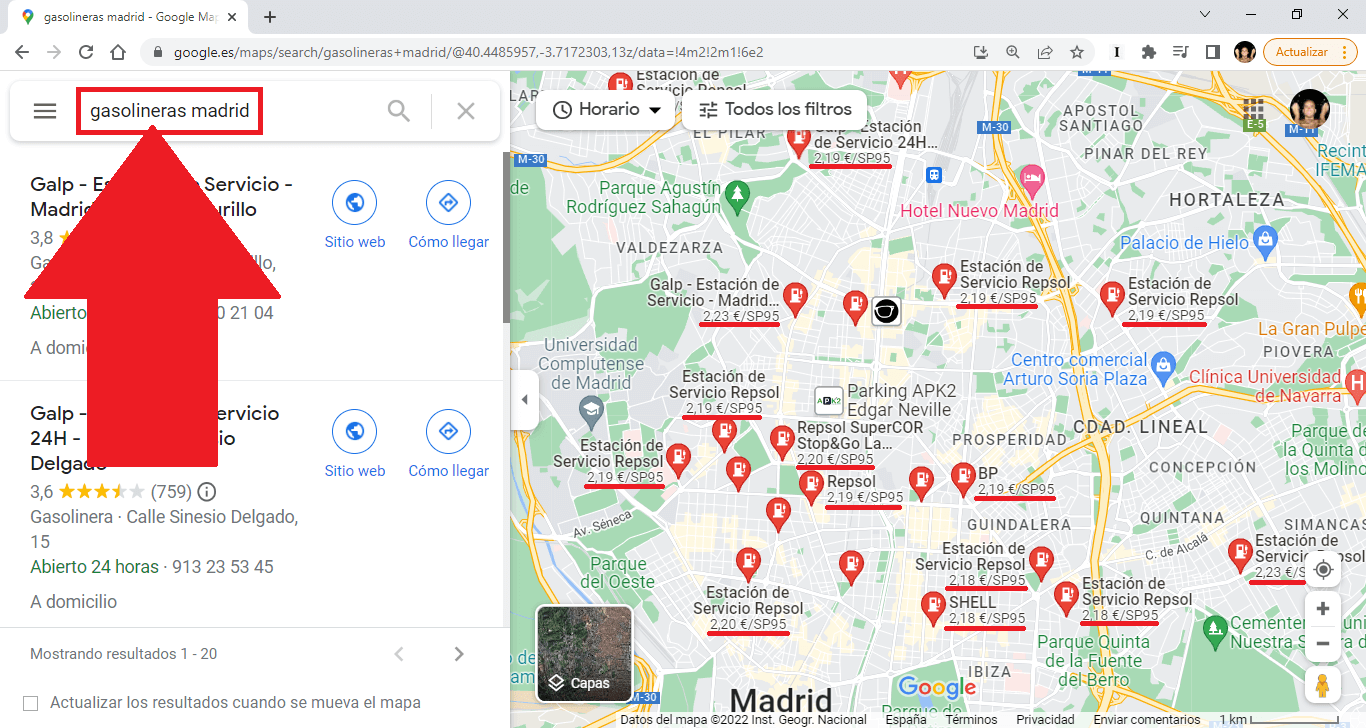 conocer la gasolinera mas barata de Google Maps