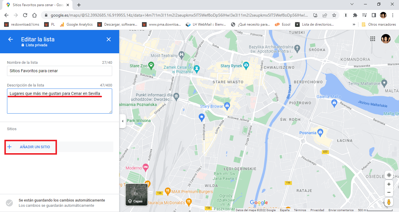 como crear una lista de ubicaciones favoritos con google maps