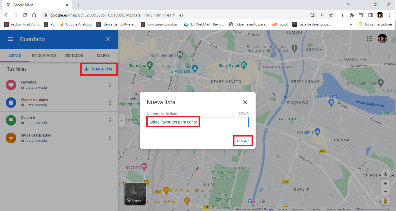 como crear una lista de lugares favoritos con google maps