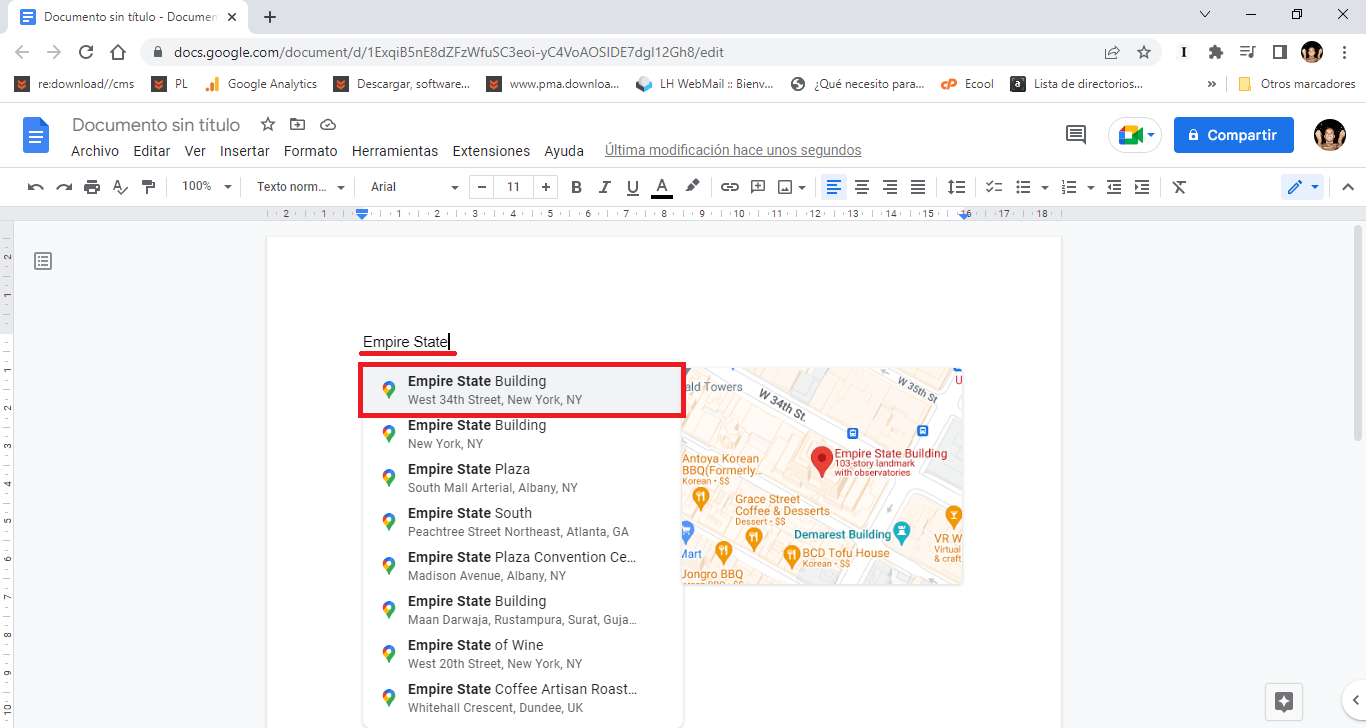 documento de google con ubicacion de google maps