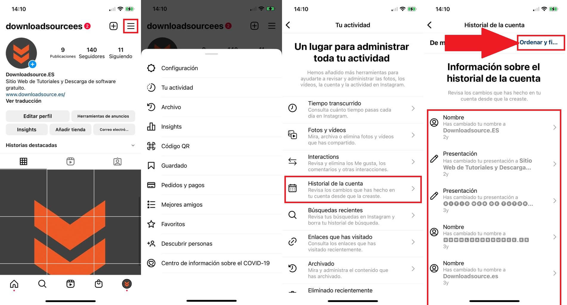 como acceder al historial de la cuenta de Instagram y conocer los cambios realizados desde que la creaste