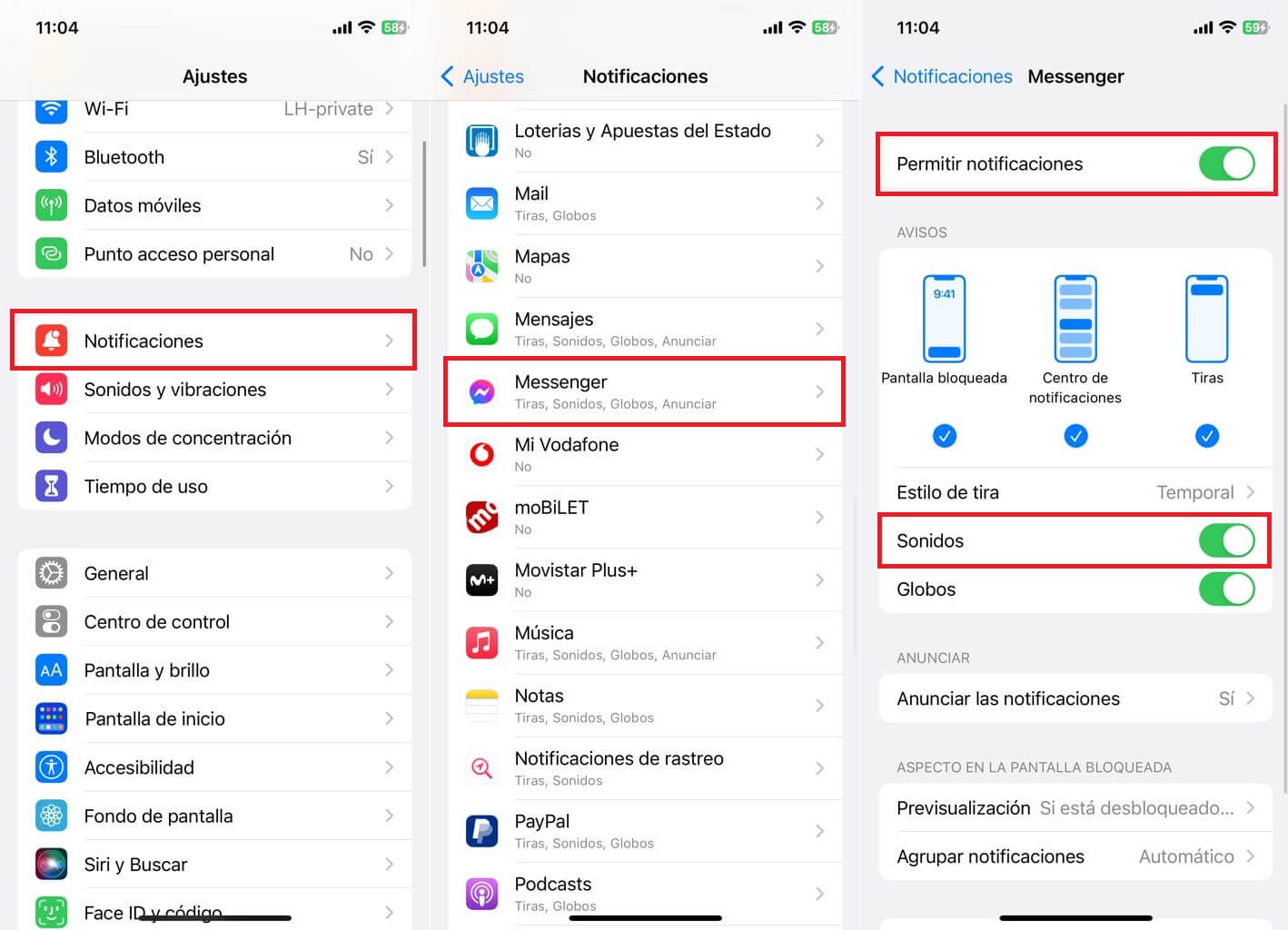 como poder solucionar el problema con las notificaciones de Messenger