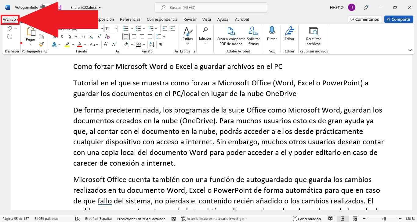 guardar documentos Microsoft word en el ordenador local