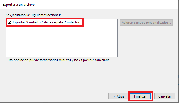 copiar todos los contactos de outlook