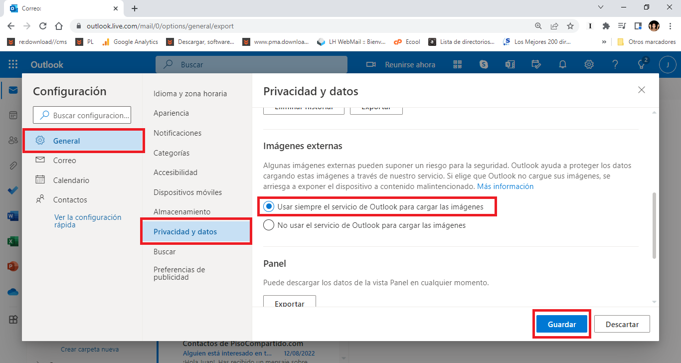 Outlook permite desactivar el seguimiento por correos electronicos en outlook 