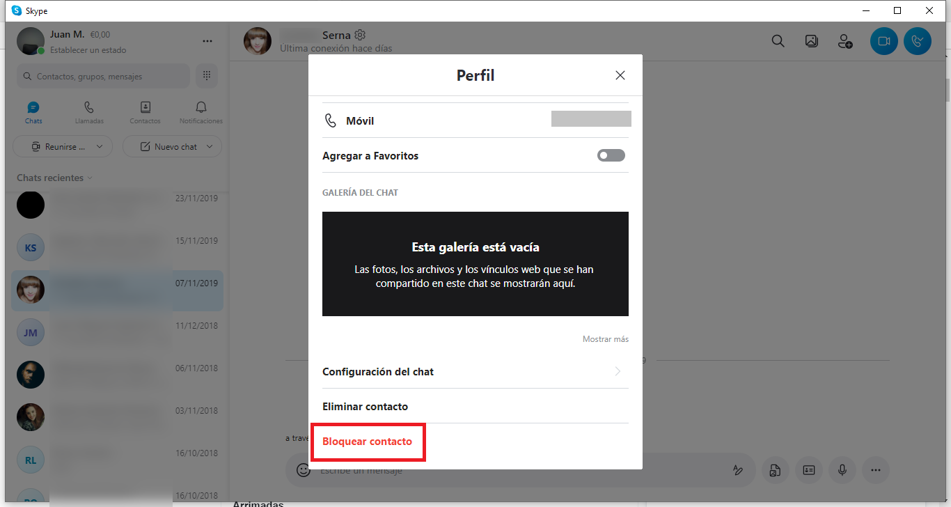 Skype permite bloquear cualquier usuario