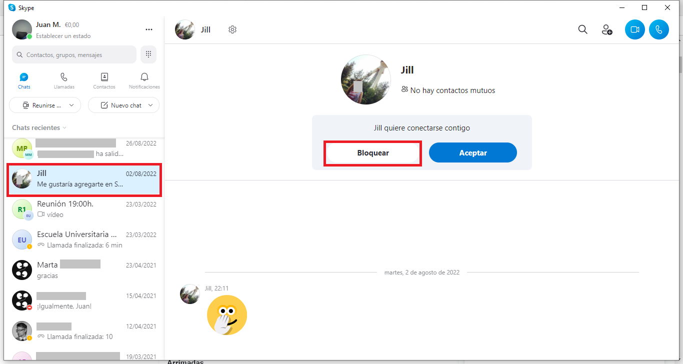 como impedir que un contacto de skype pueda escribirte