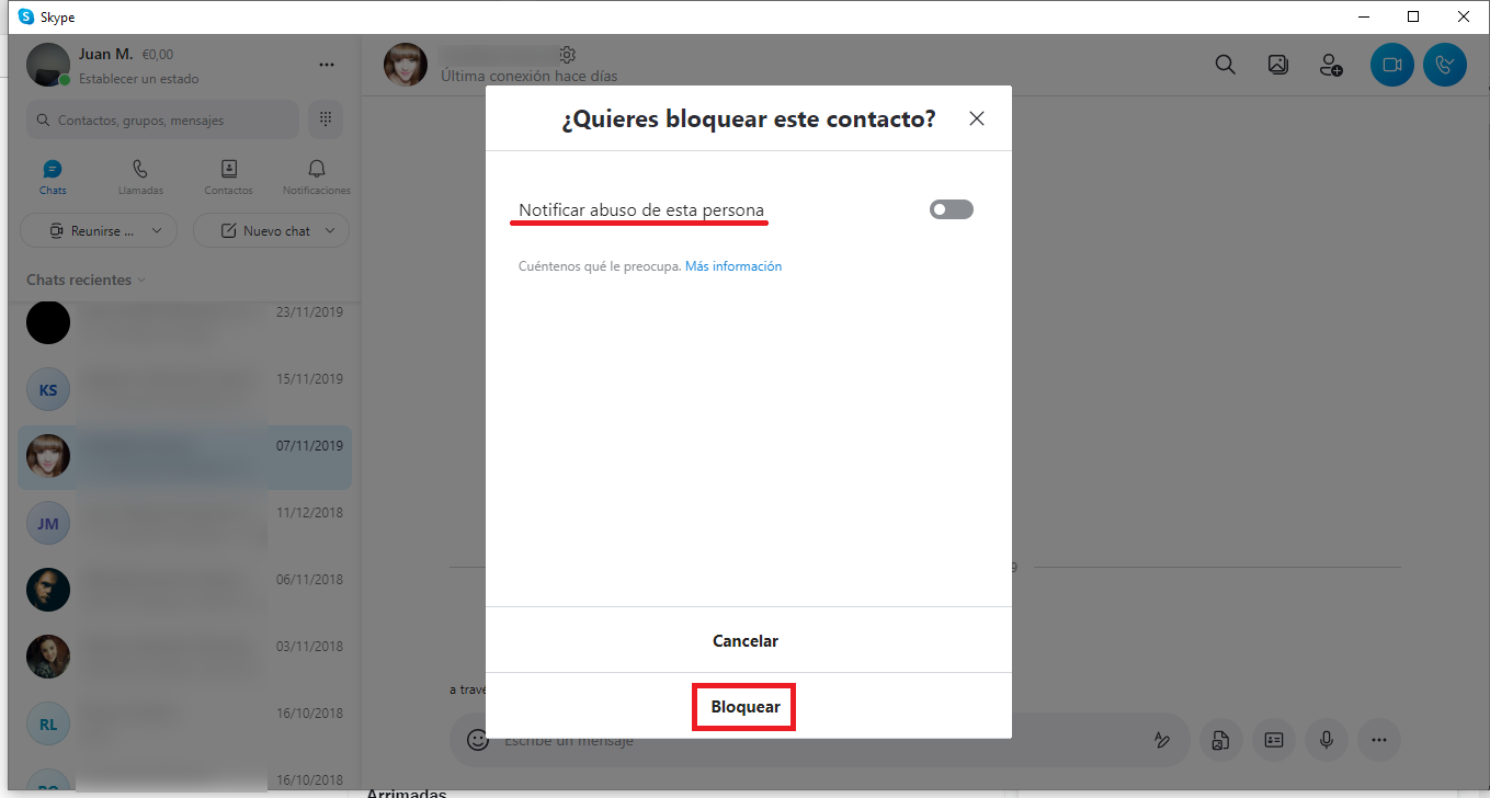 como bloquear usuarios de Skype desde pc