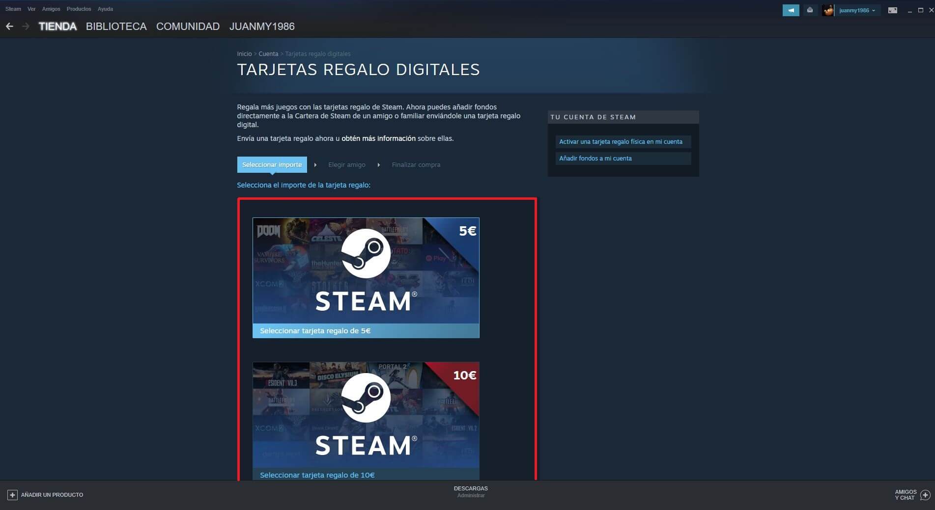 enviar una tarjeta de steam como regalo