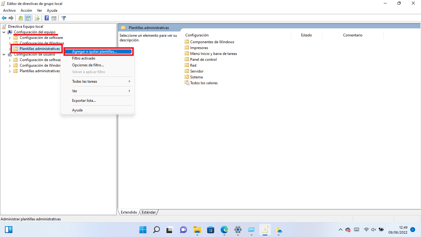 windows 11 permite añadir las plantillas administrativas de chrome al editor de directivas