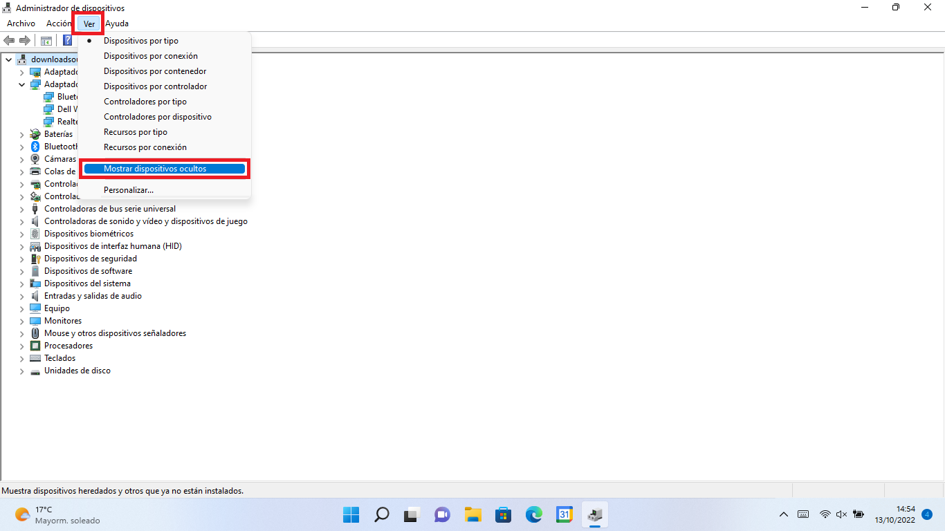 como ver los dispositivos ocultos en el administrador de dispositivos de windows 11