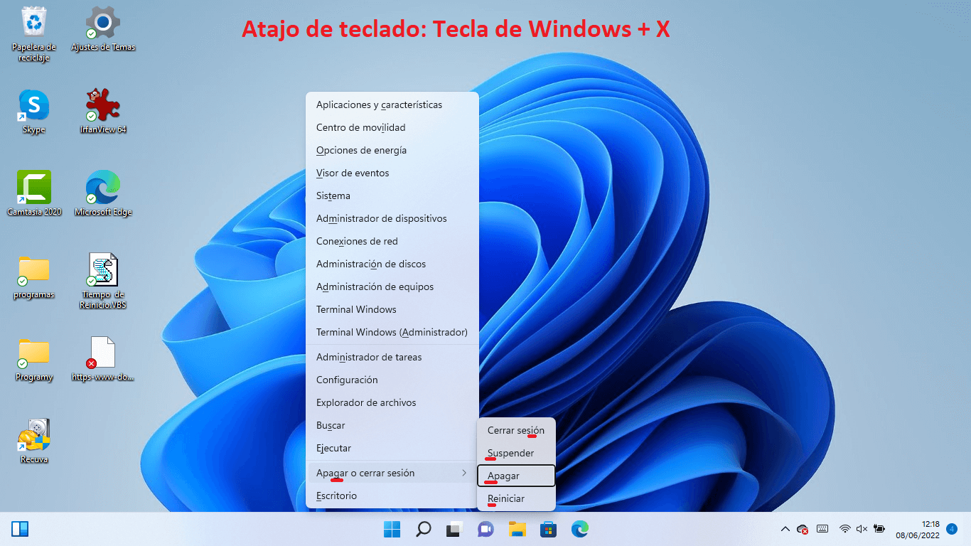 utiliza atajos de teclado para apagar o suspender tu ordenador con windows 11