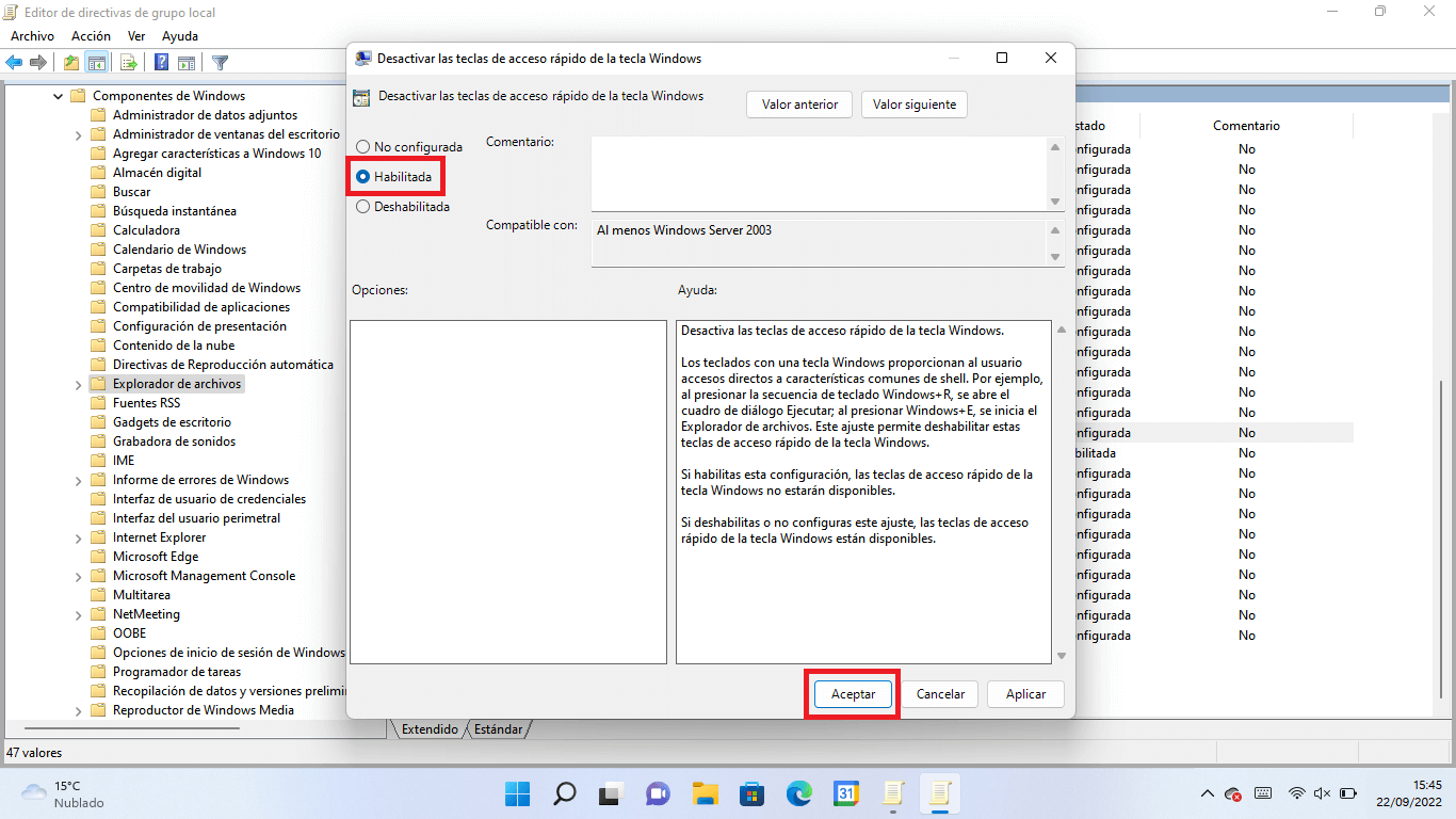 Windows 11 permite desactivar los atajos de teclado