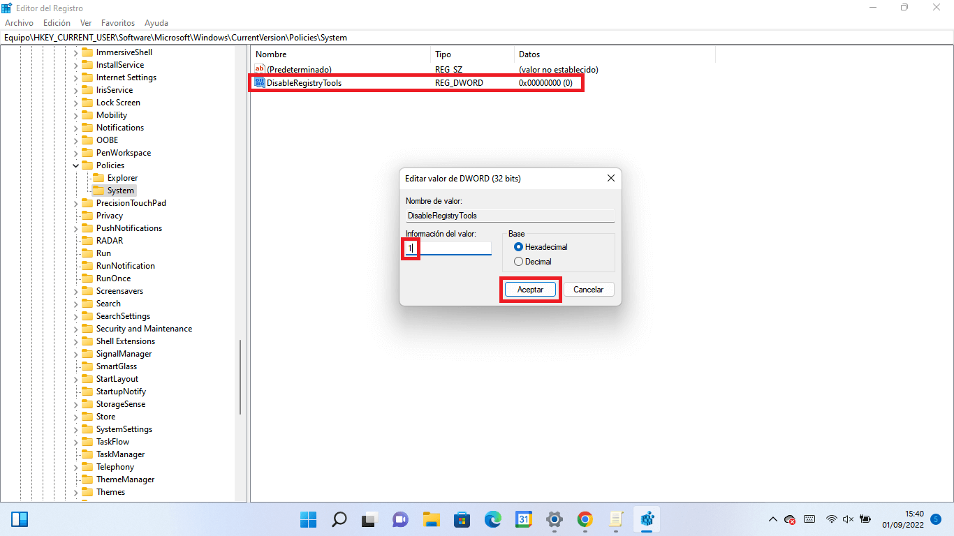evitar cambios en el registro de windows