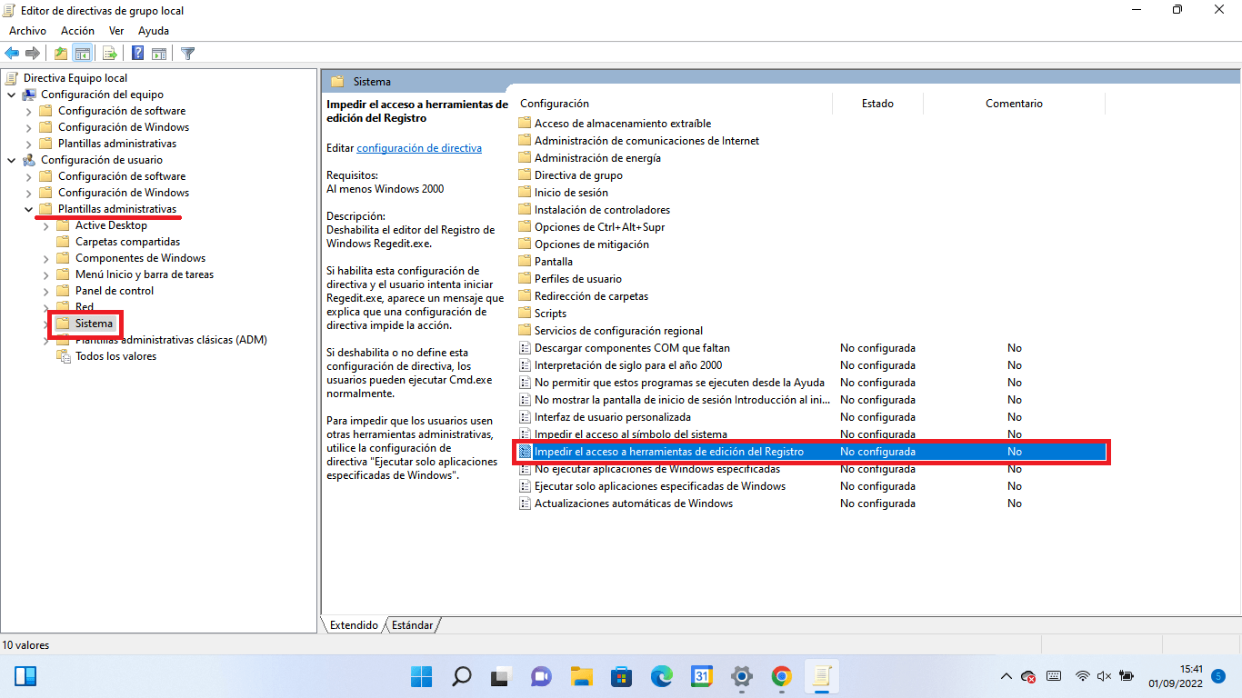 impedir la apertura del editor de registro de windows