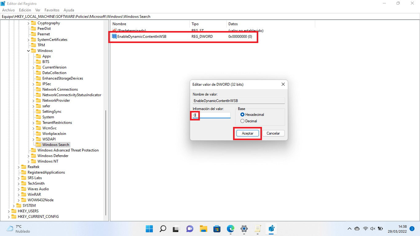 deshabilitar los resultados de búsqueda destacados de Windows 11