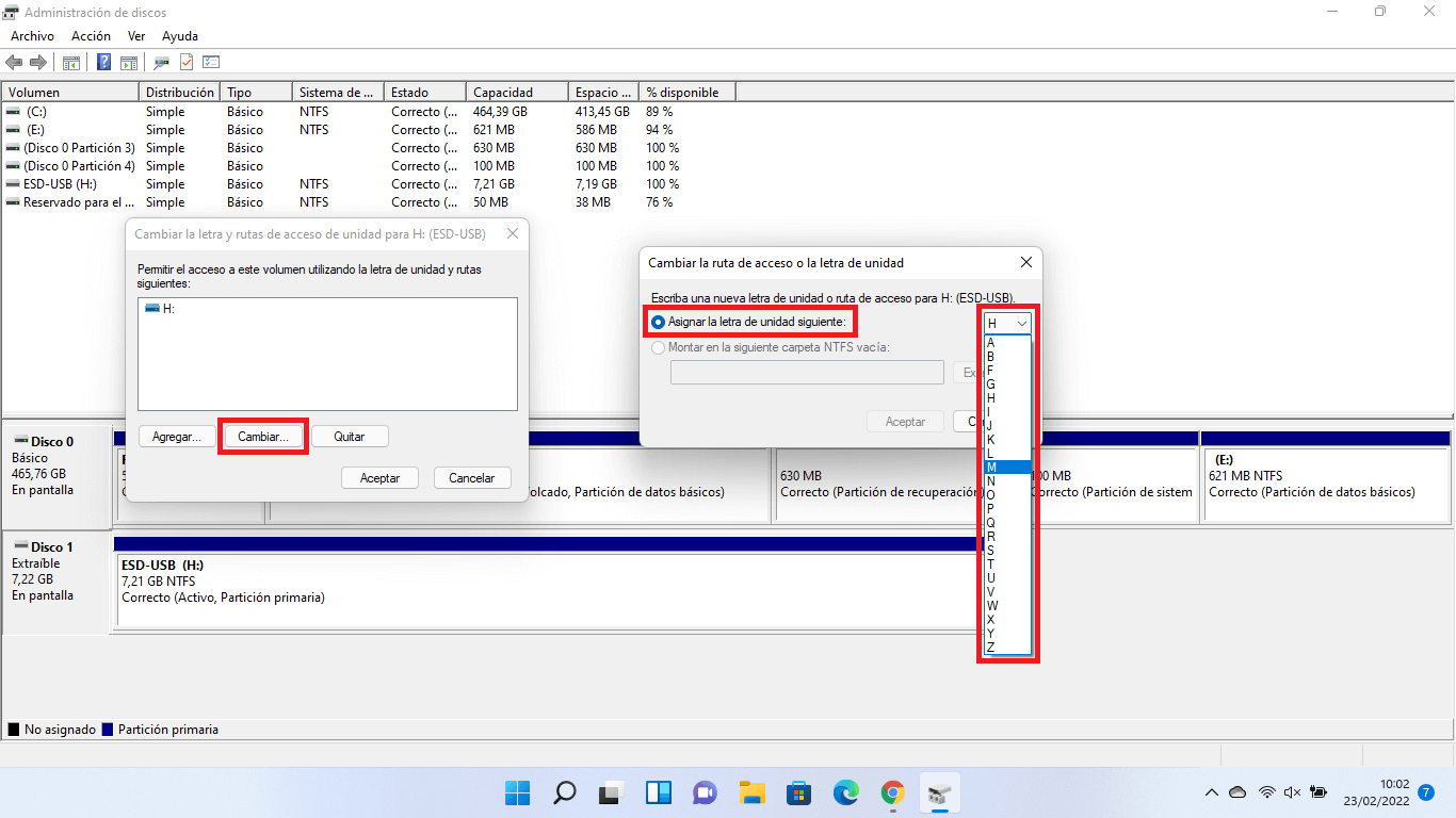 como cambiar la letra de una memoria usb en windows 11