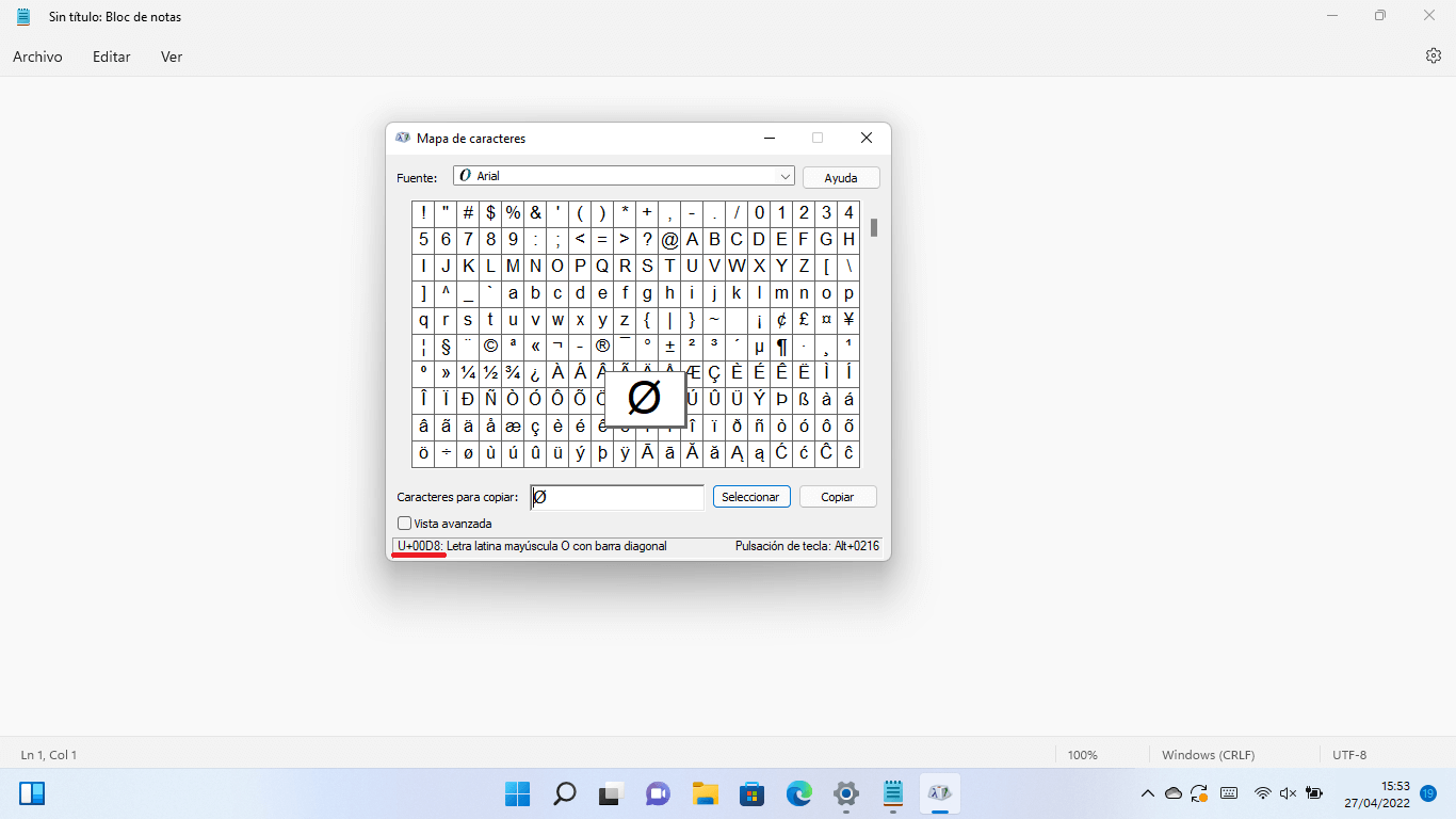 introducir caracteres especiales en windows 11