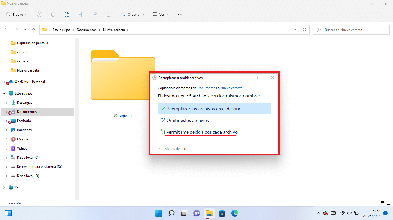 windows 11 y como combinar carpetas y archivos