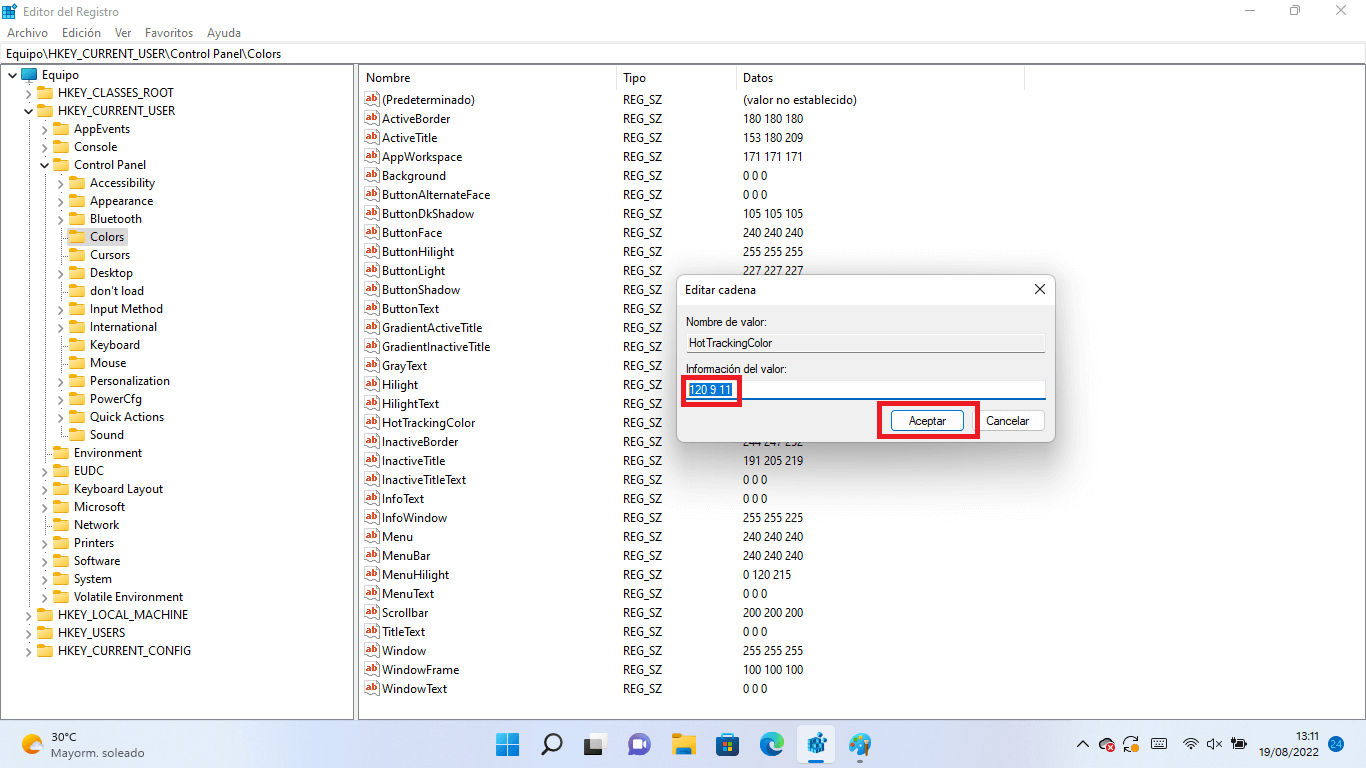 como cambiar el color del recuadro que usas para seleccionar los archivos de Windows 11