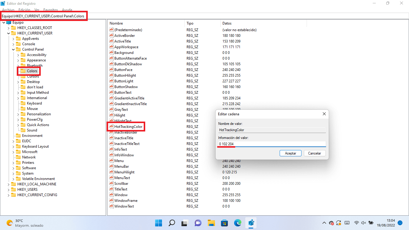 cambiar el color del recuadro de seleccion de archivos de windows 11
