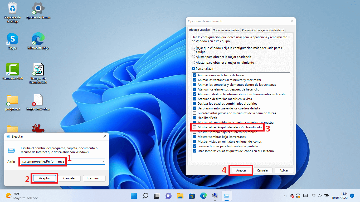 desactivar el color de fondo del recuadro de selección de archivos en windows 11