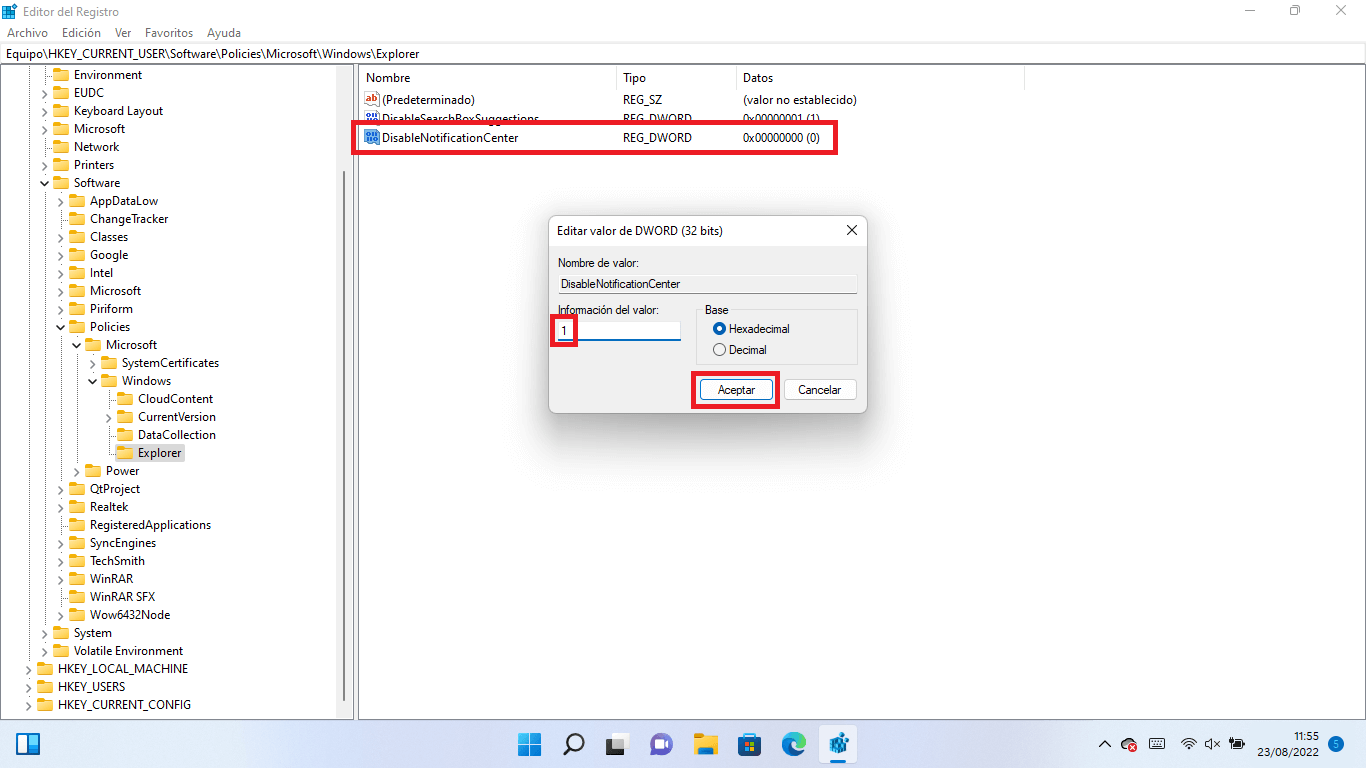 windows 11 permite desactivar el centro de notificaciones 